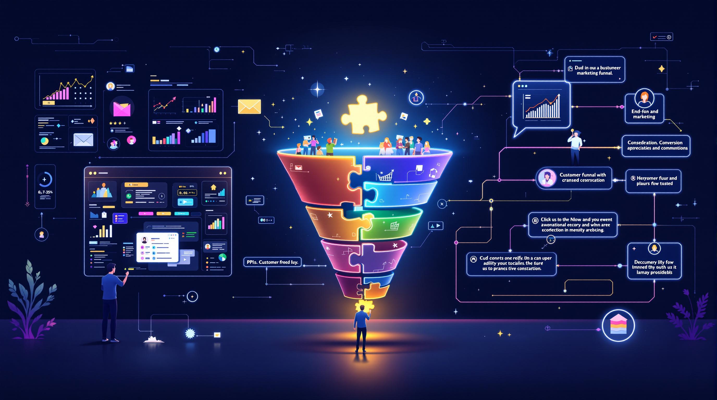 Marketing funnel tracking leads and conversions illustration